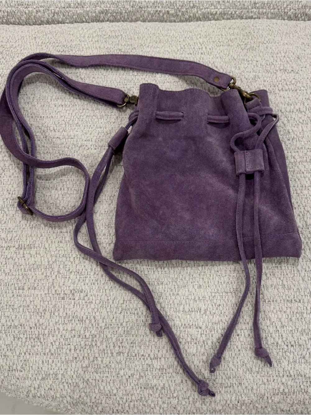 Free People Boho Purple Suede Drawstring Crossbody Bag